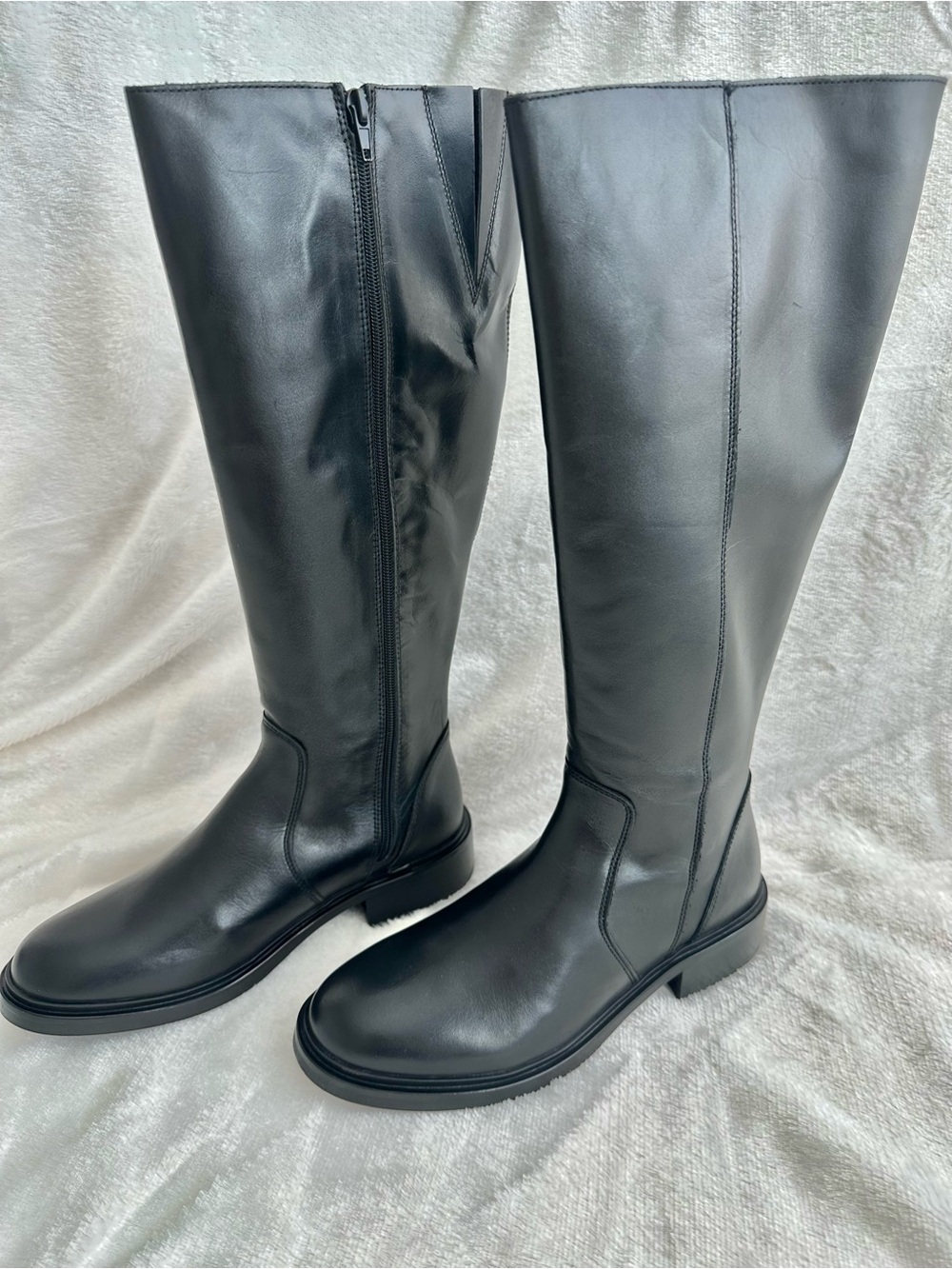 By Anthropologie Tall Black Leather Ridding Boots Wide Calf Full Zip EU 39